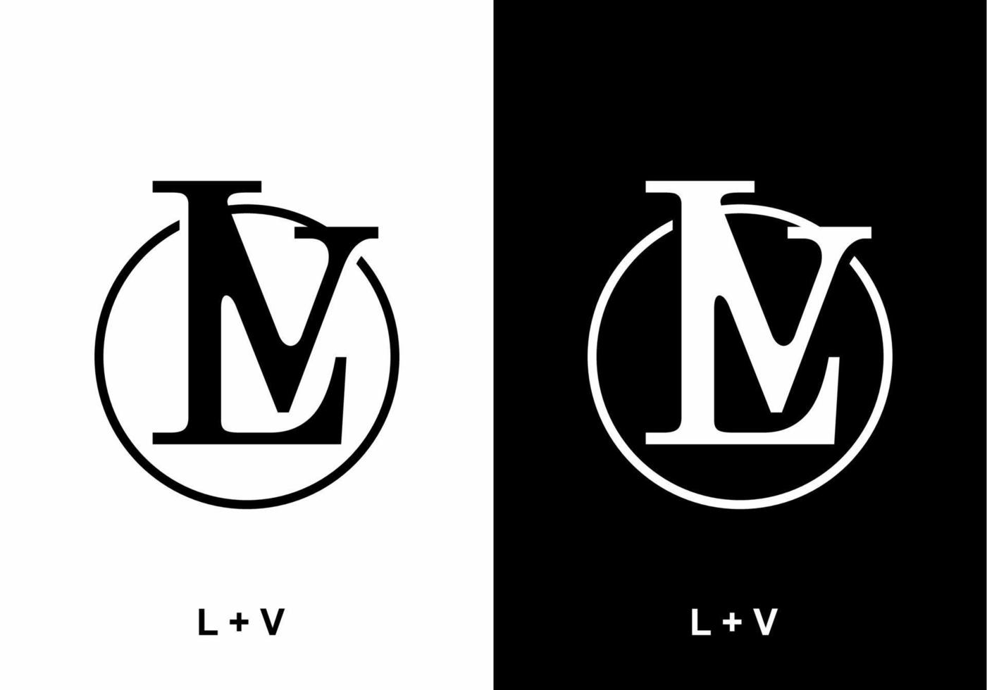 Black and white LV initial letter in circle vector