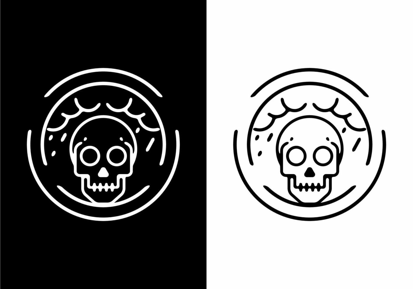 Black and white skull in circle line art vector