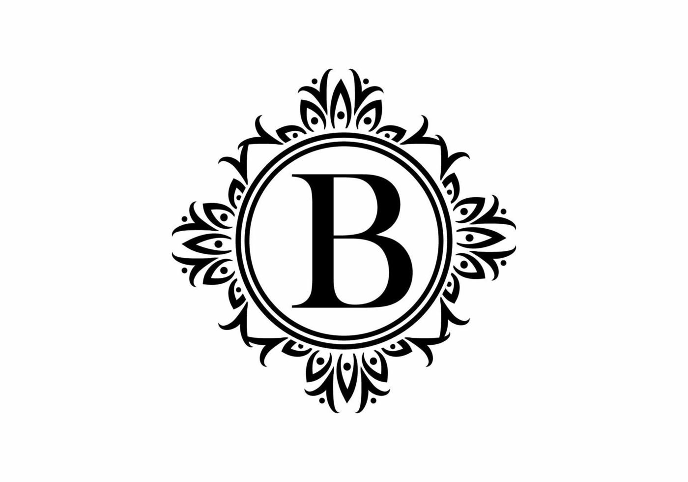 Black initial B letter in classic frame vector