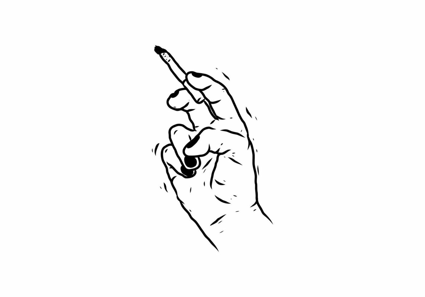 Black illustration drawing of hand holding cigarette vector