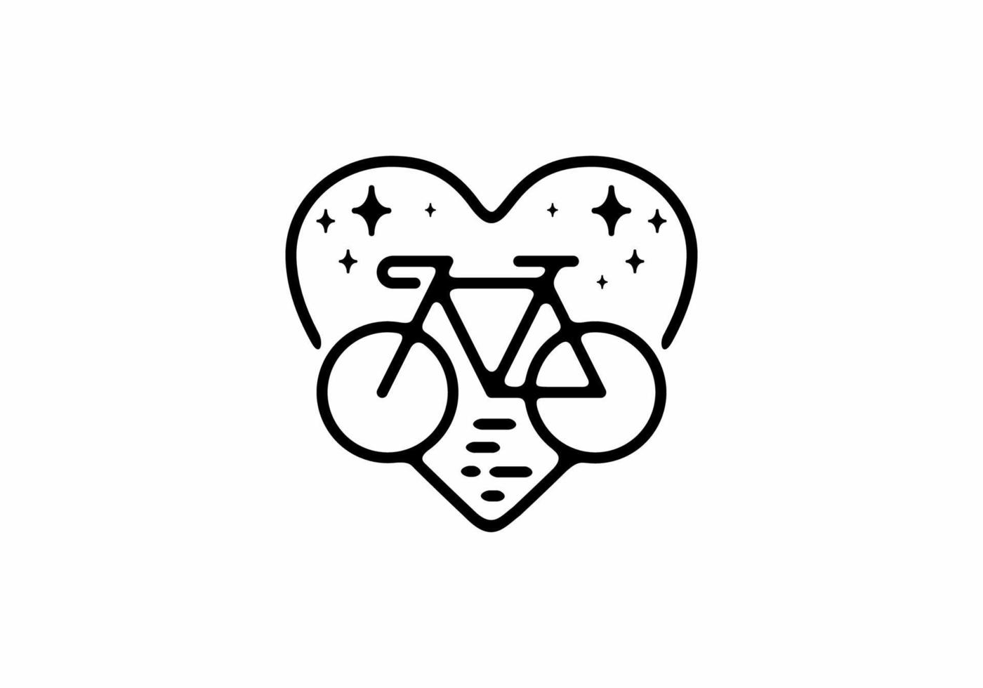 Black line art illustration of bicycle in love shape vector