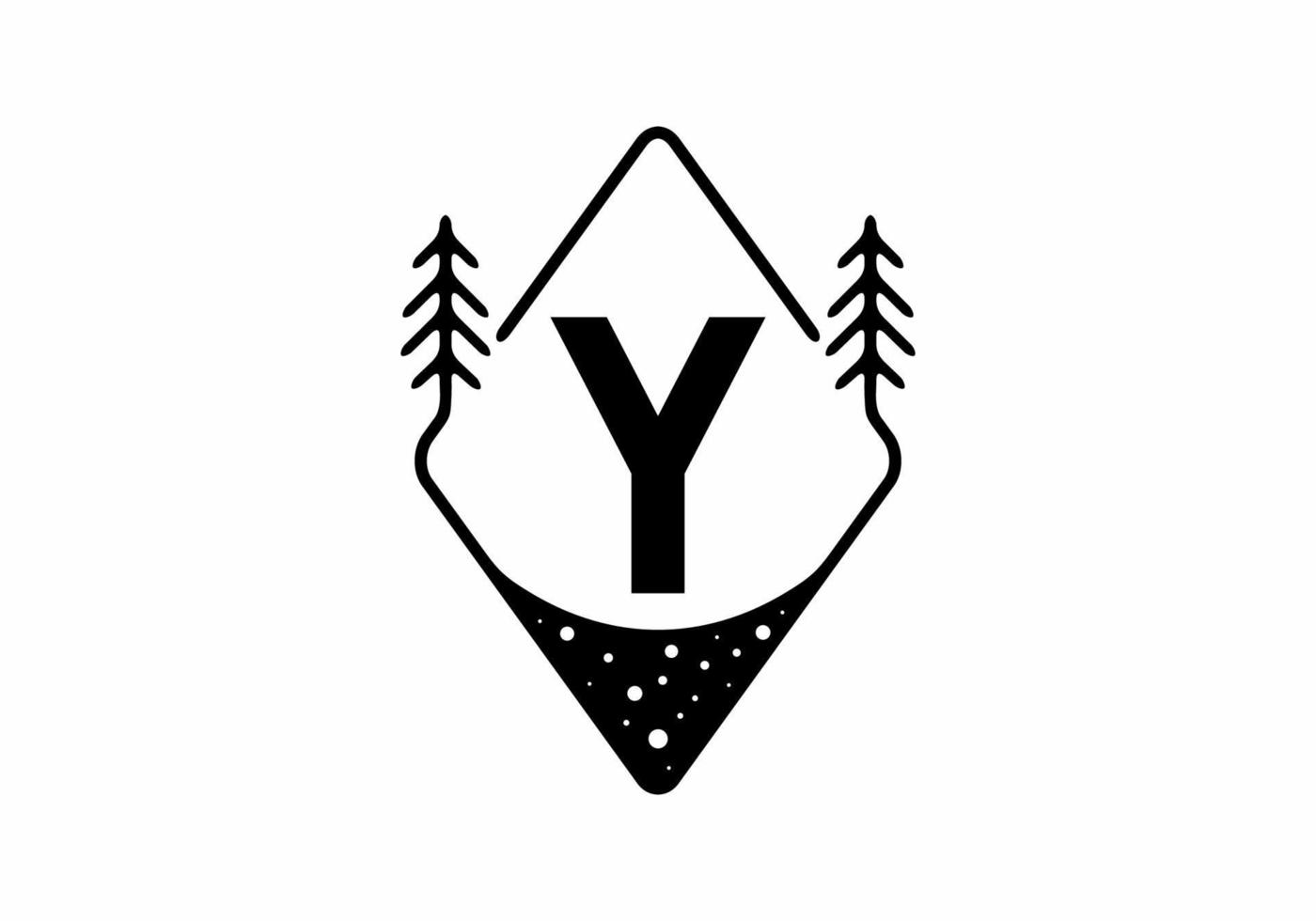 Black line art badge with pine trees and Y letter vector