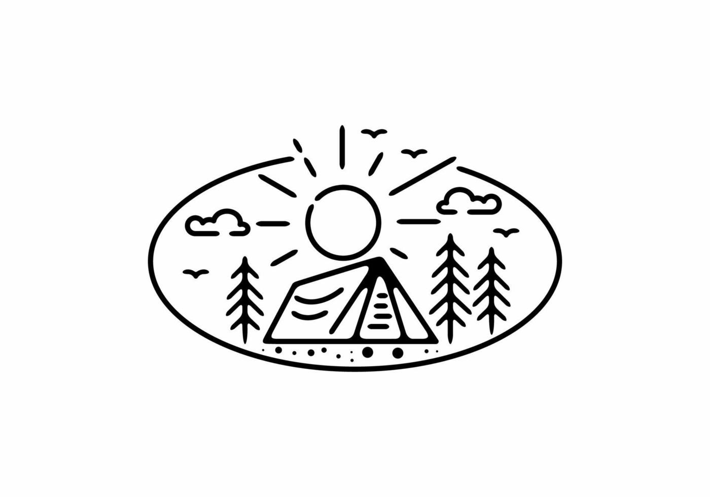 Black line art illustration of camping badge in oval shape vector