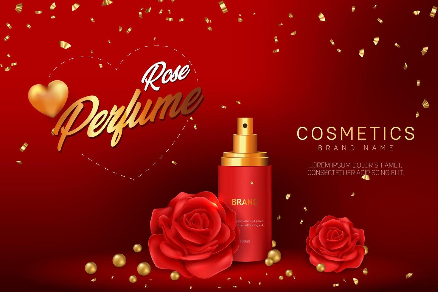 diseño de plantilla de vector de banner de publicidad cosmética de perfume de rosa