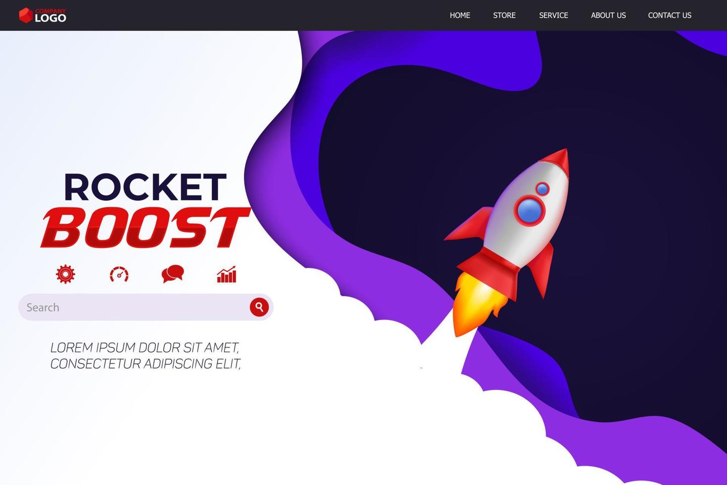 Rocket Boost Website Landing Page Vector Template Design