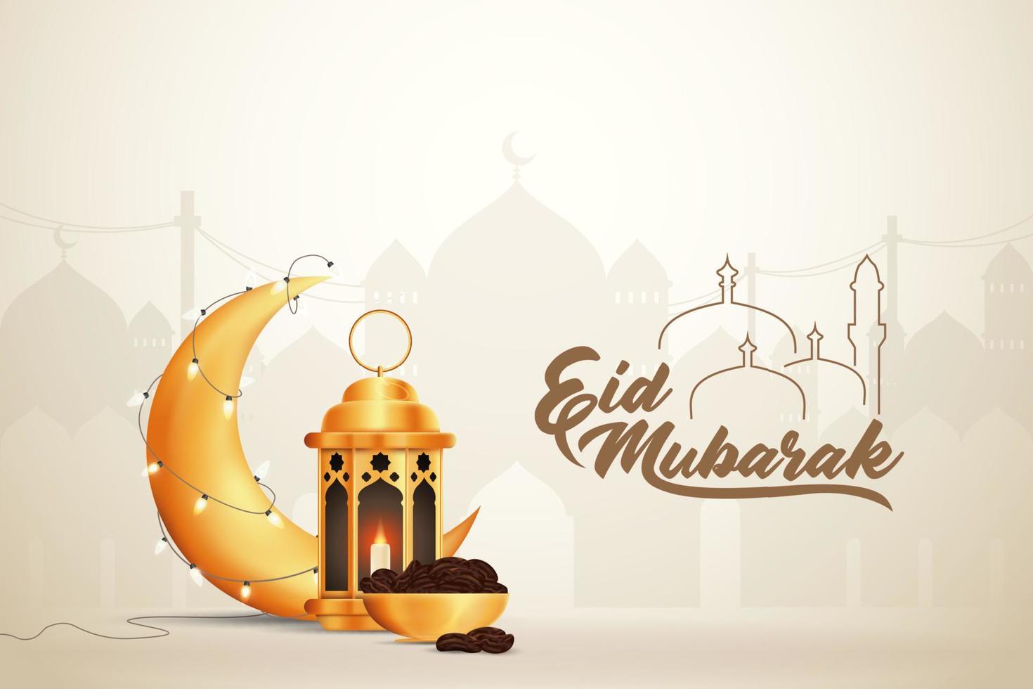 Beautilful Eid-al-fitr Eid-al-adha Eid Mubarak Greetings Vector Illustration Background