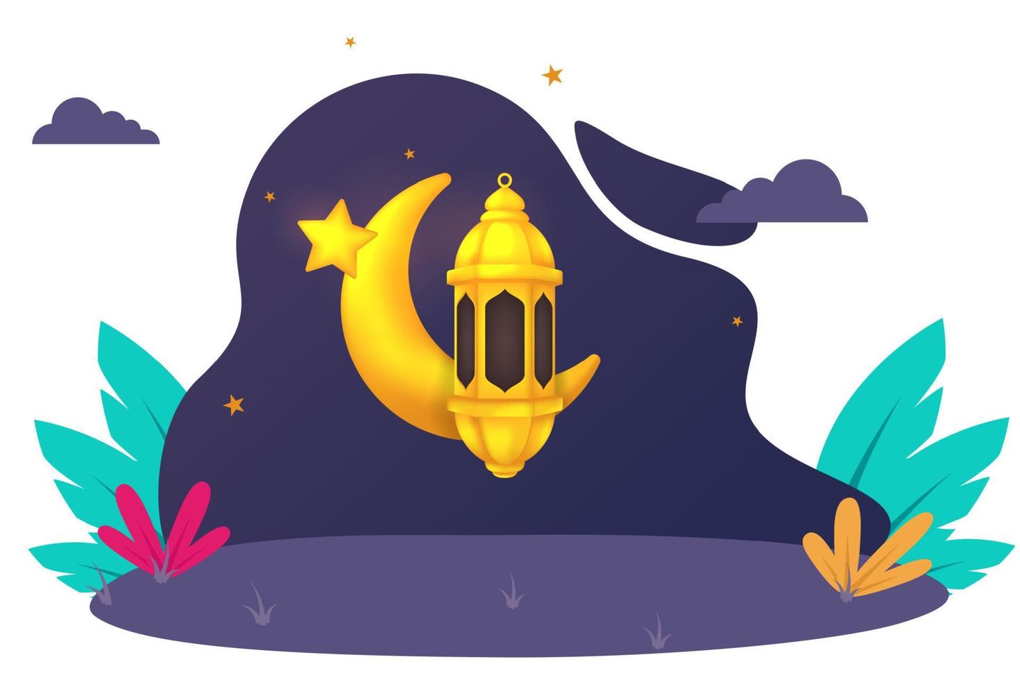 Beautiful Ramadan Kareem - Eid Mubarak Greeting Vector Background Flat Illustration