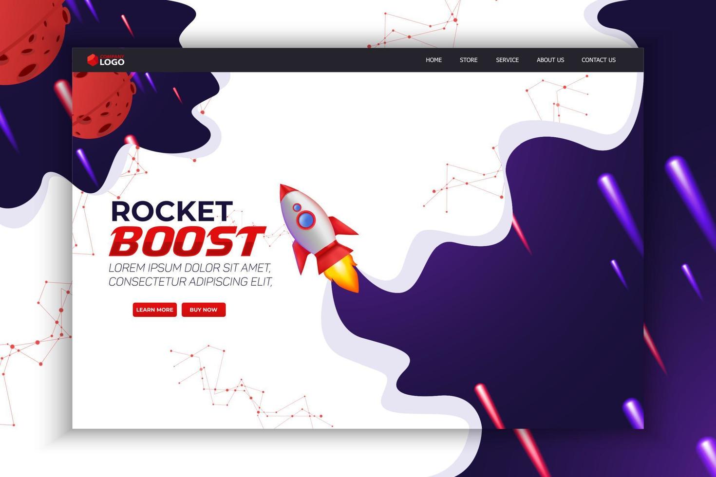 Rocket Boost Website Landing Page Vector Template Design