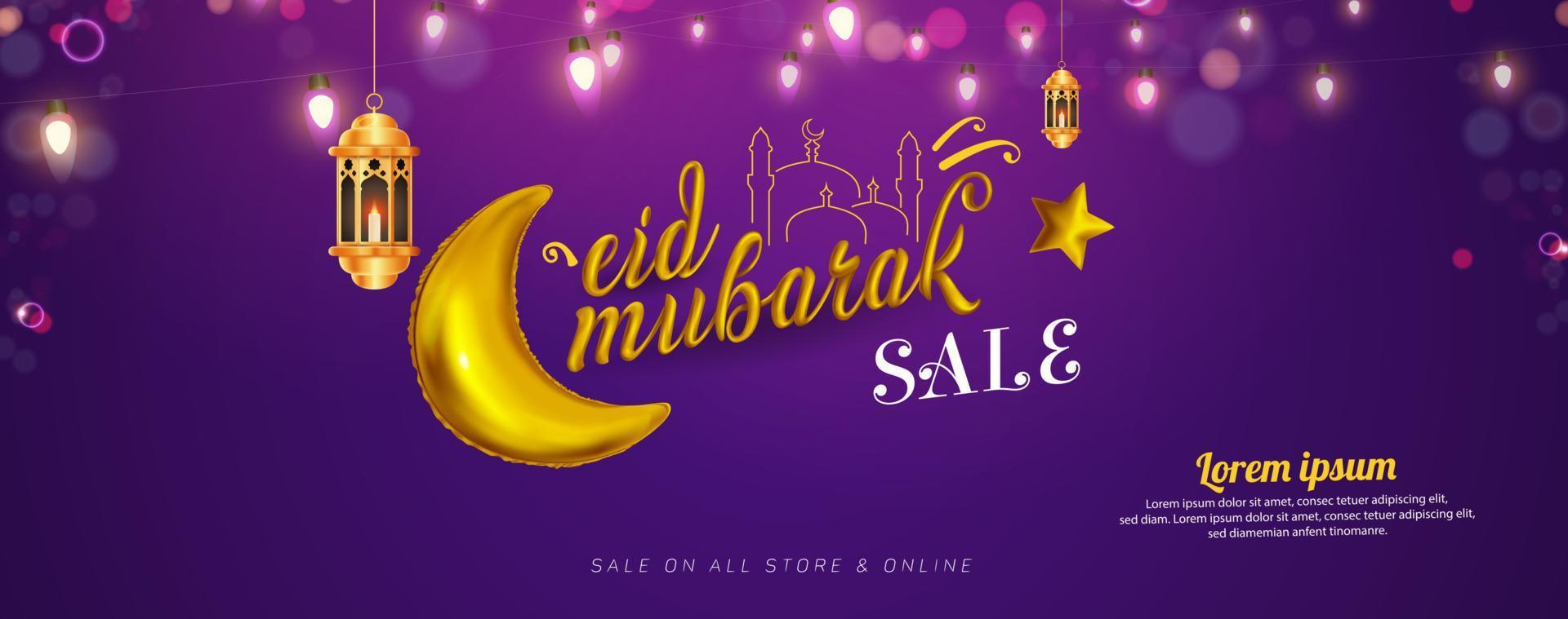 saludos de eid mubarak, diseño de banner de vector de venta de eid