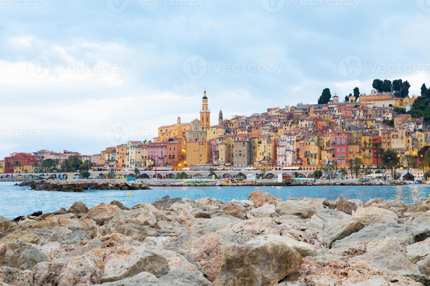 Menton on the French Riviera, named the Coast Azur, located in the South of France at sunrise photo