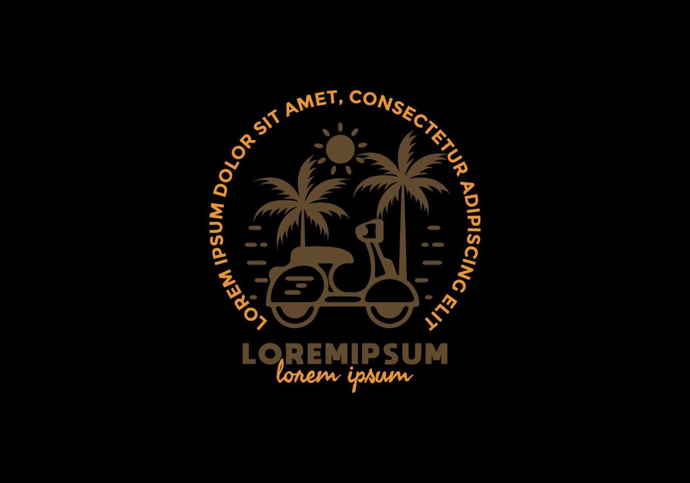 Brown and orange color of scooter on the beach with lorem ipsum text vector