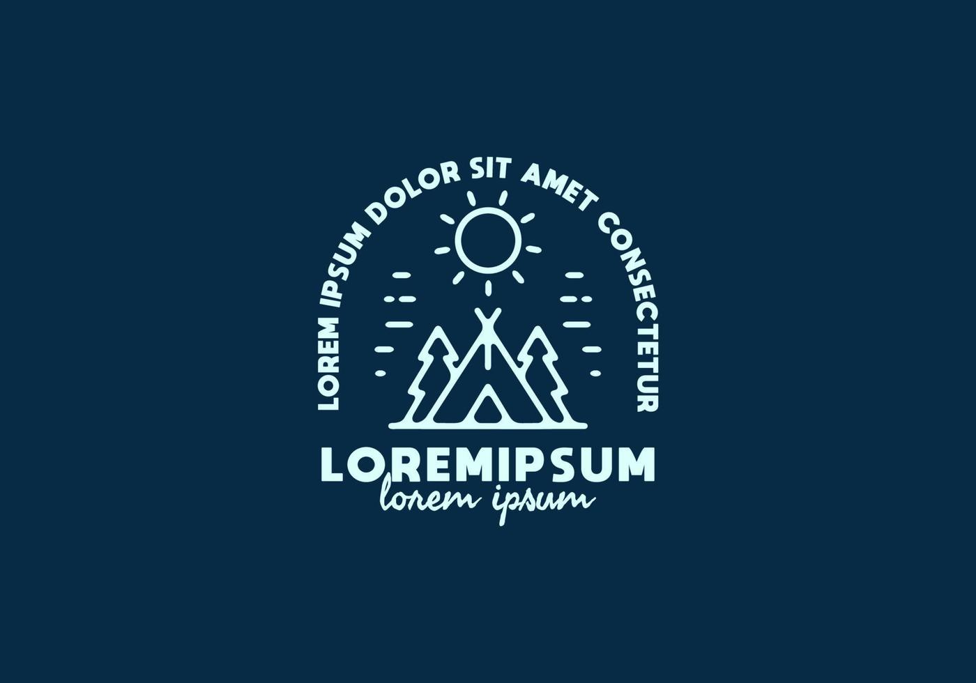 Camping line art illustration with lorem ipsum text vector