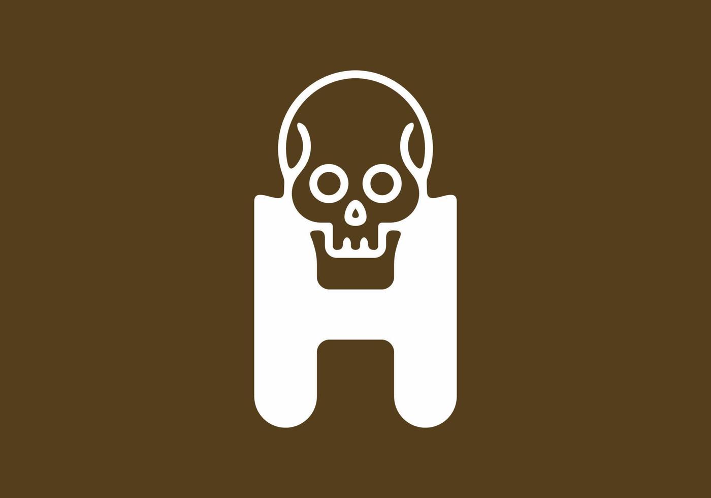 Brown white H initial letter with skull head vector