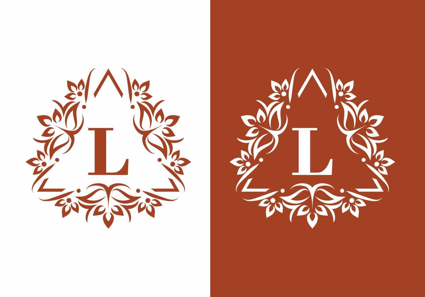 Brown white L initial letter in classic frame vector