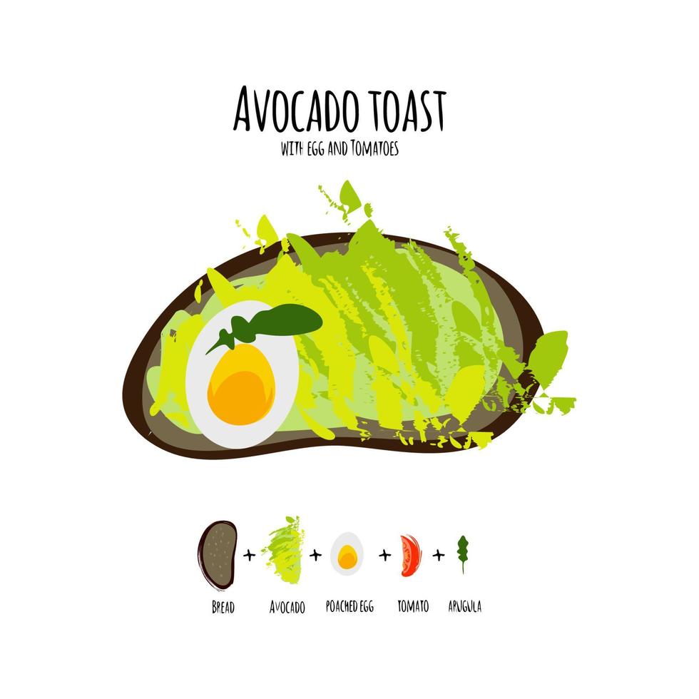 Vector illustration avocado toasts.
