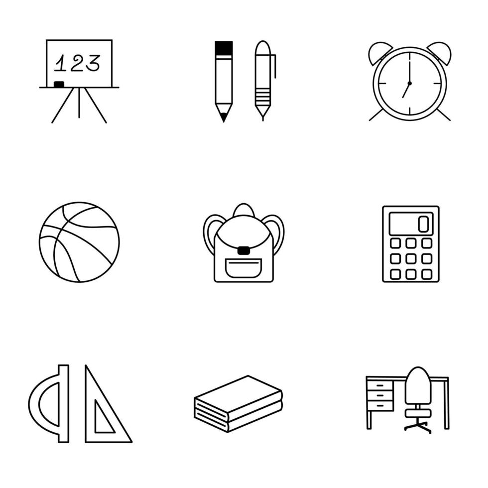School icon set for education and learning on a white background. Vector collection of school items for website design and mobile apps.