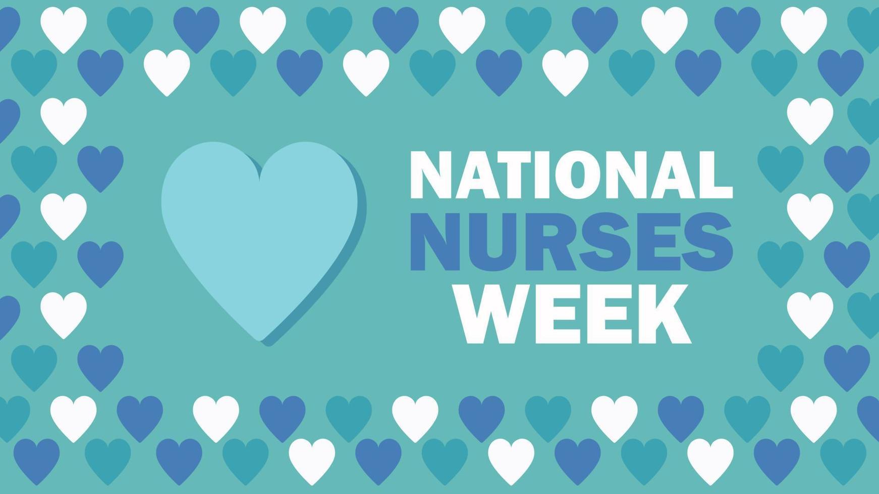 National Nurses Week. Thank you nurses  - celebration in USA. Vector illustration with text, border pattern with hearts. Greeting card, banner, invitation flyer horizontal design.