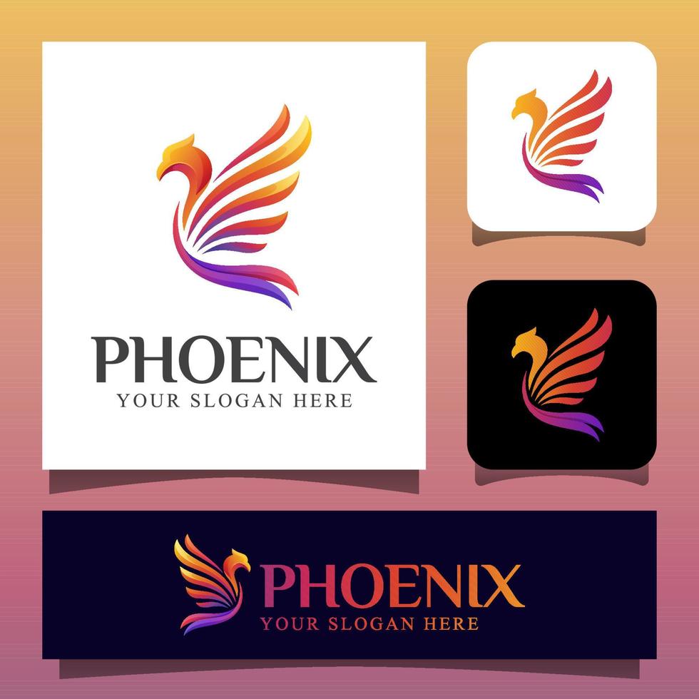 vector phoenix bird, eagle, falcon, hawk gradient logo design vector template