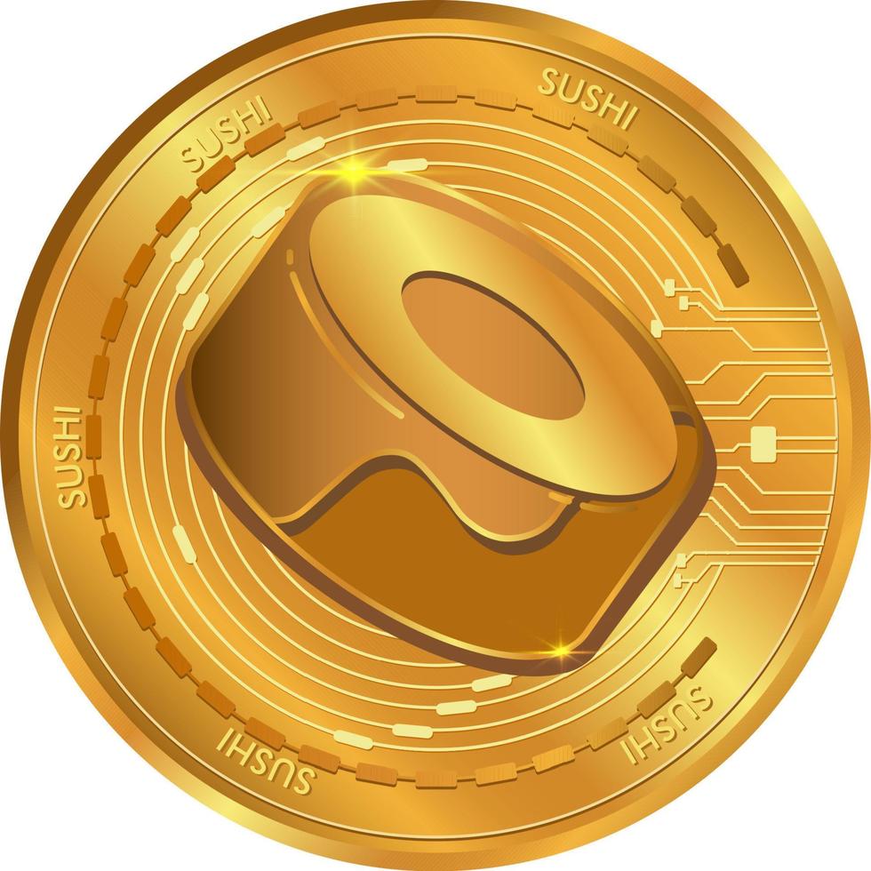 Sushiswap SUSHI gold coin.Cryptocurrency exchange.Sushi coin logo isolated. vector