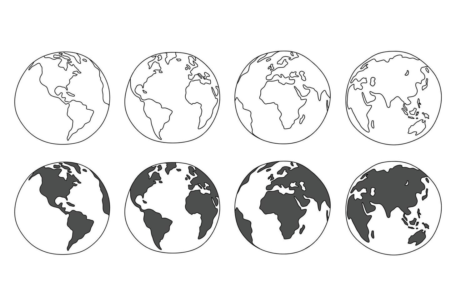 set of cartoon globes isolated on a white background. vector