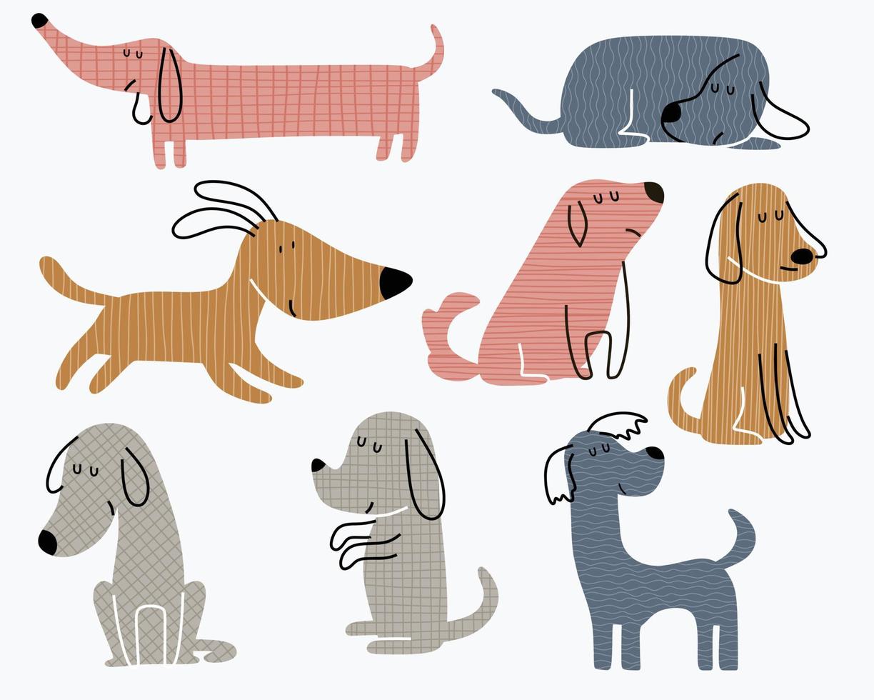 set of hand drawn illustration with cute dogs. vector