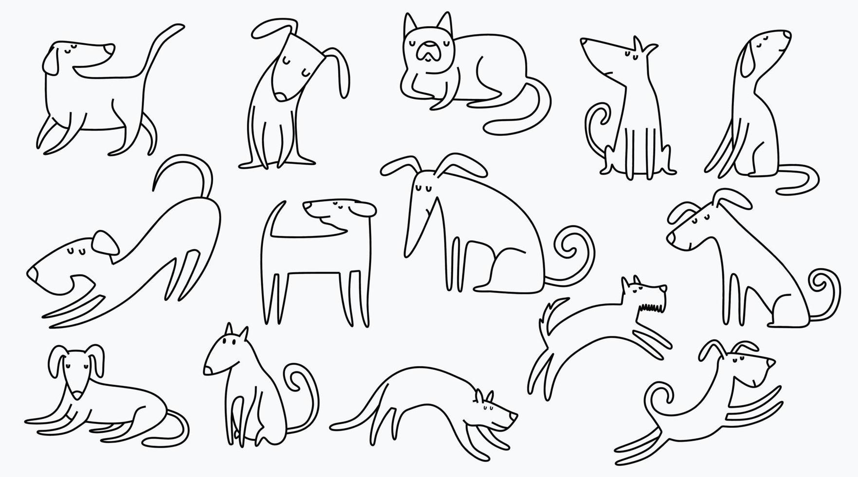 set of hand drawn illustration with cute dogs. vector