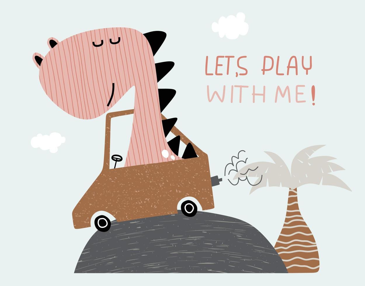 cute dinosaur driving a car vector