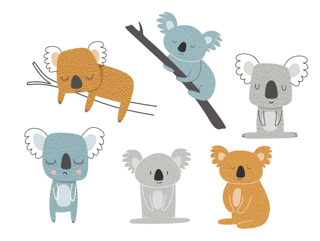 cartoon koala set. vector illustration