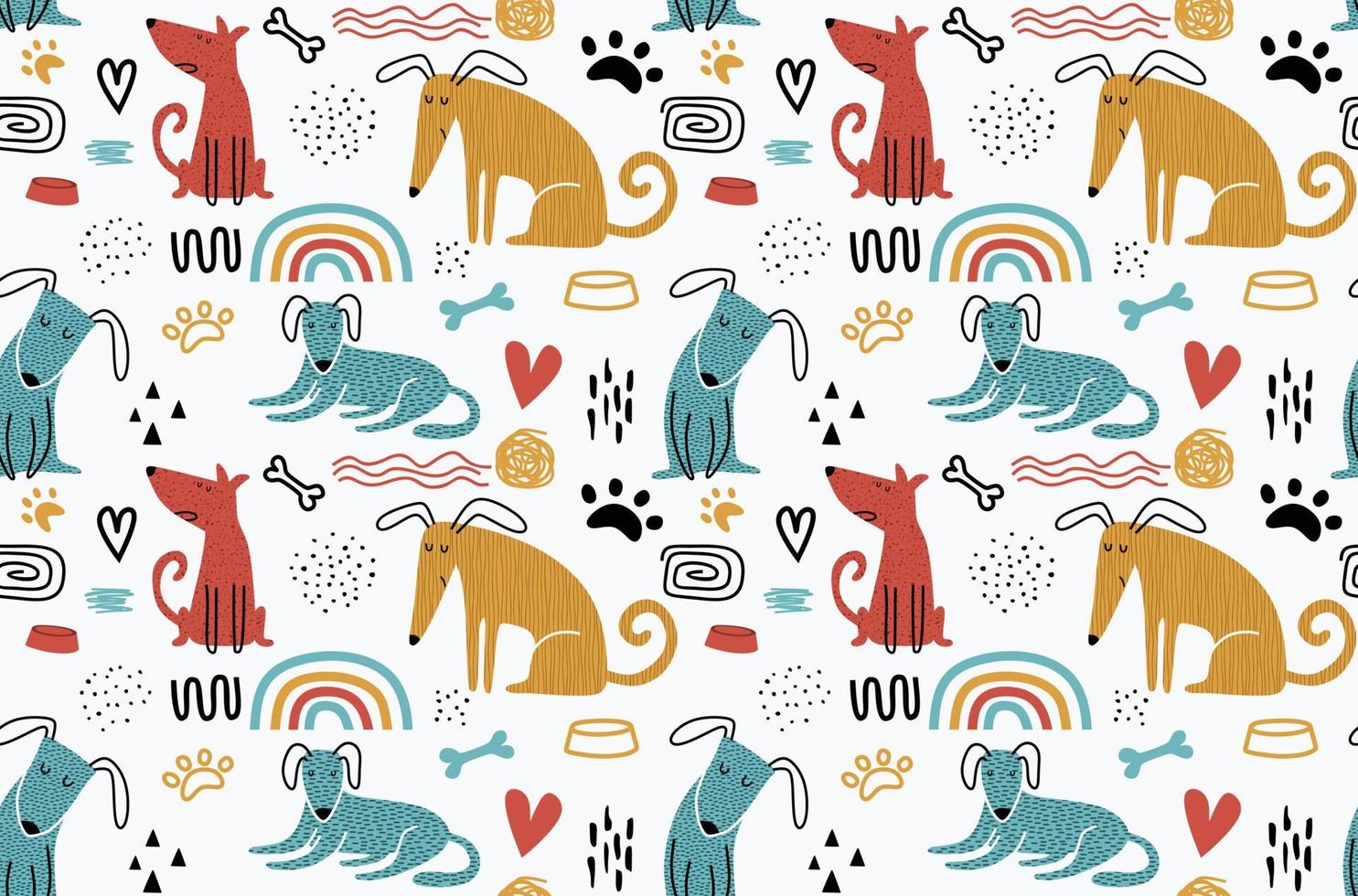 Childish seamless pattern with funny dogs. vector