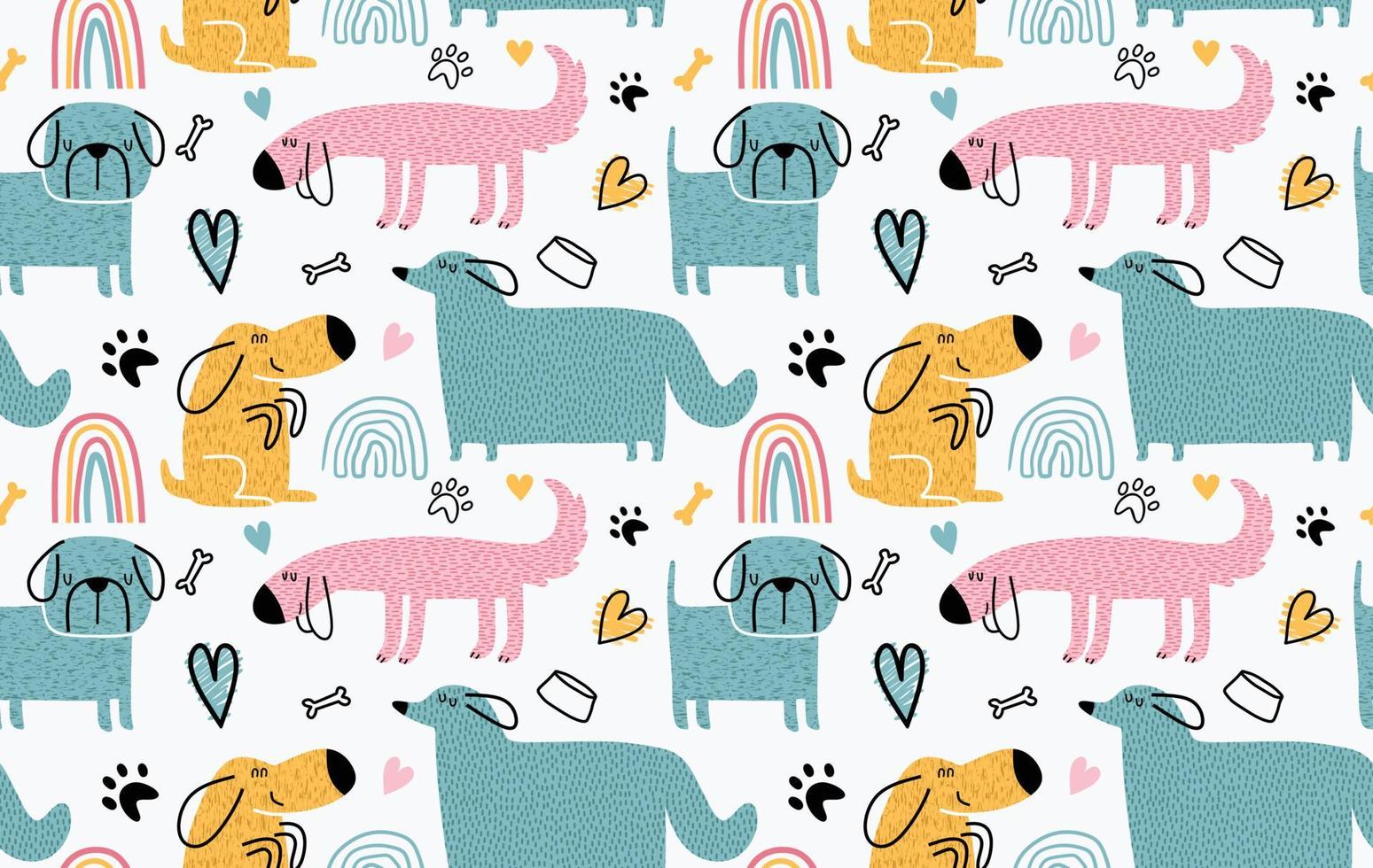 Childish seamless pattern with funny dogs. vector