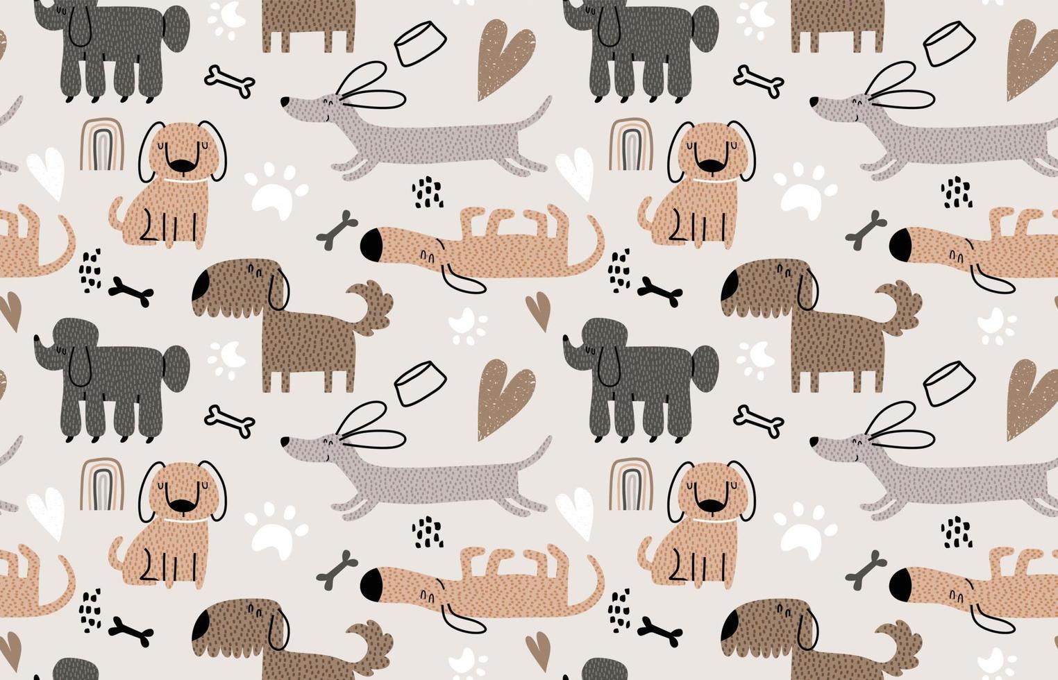 Childish seamless pattern with funny dogs. vector