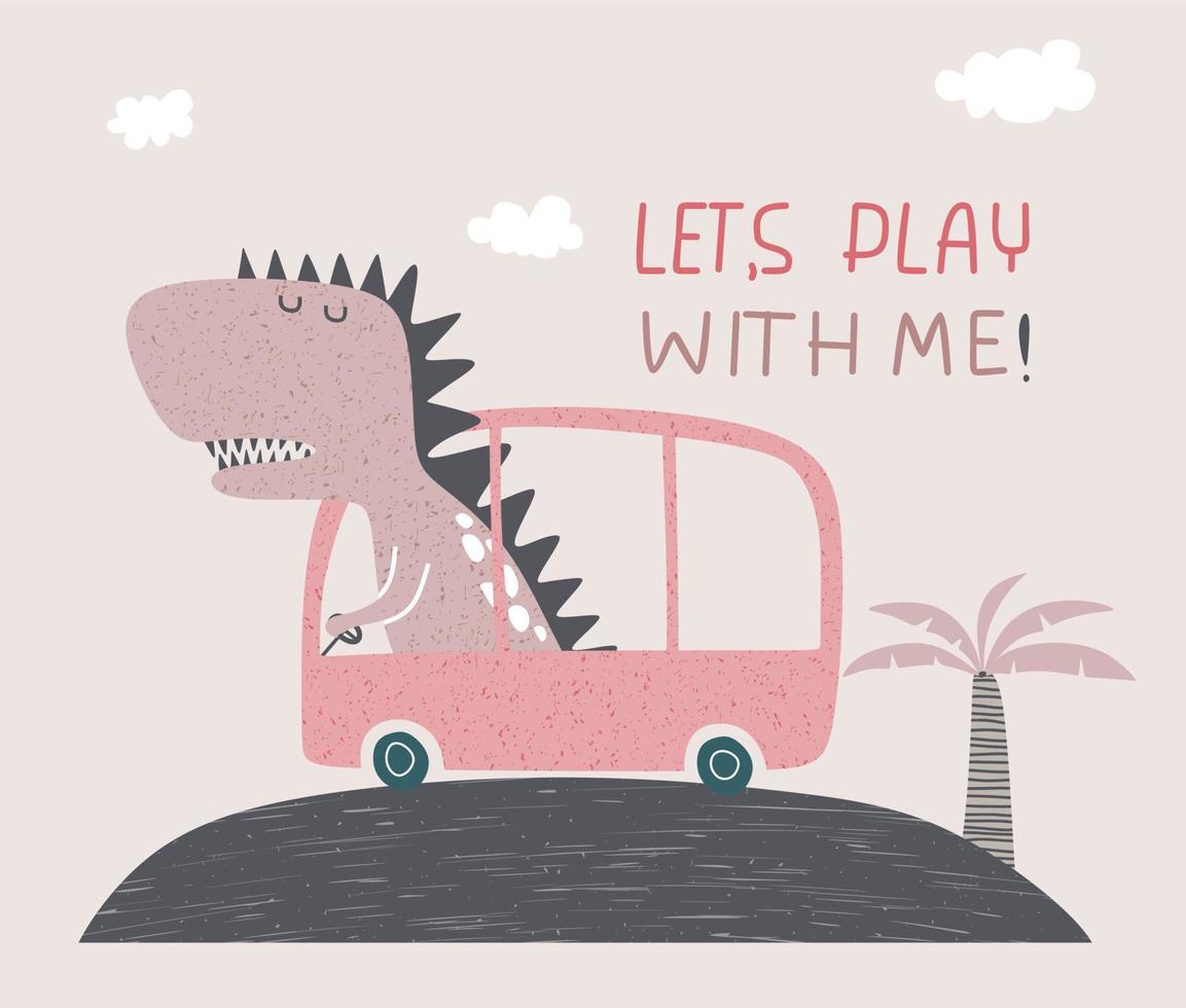 cute dinosaur driving a car vector