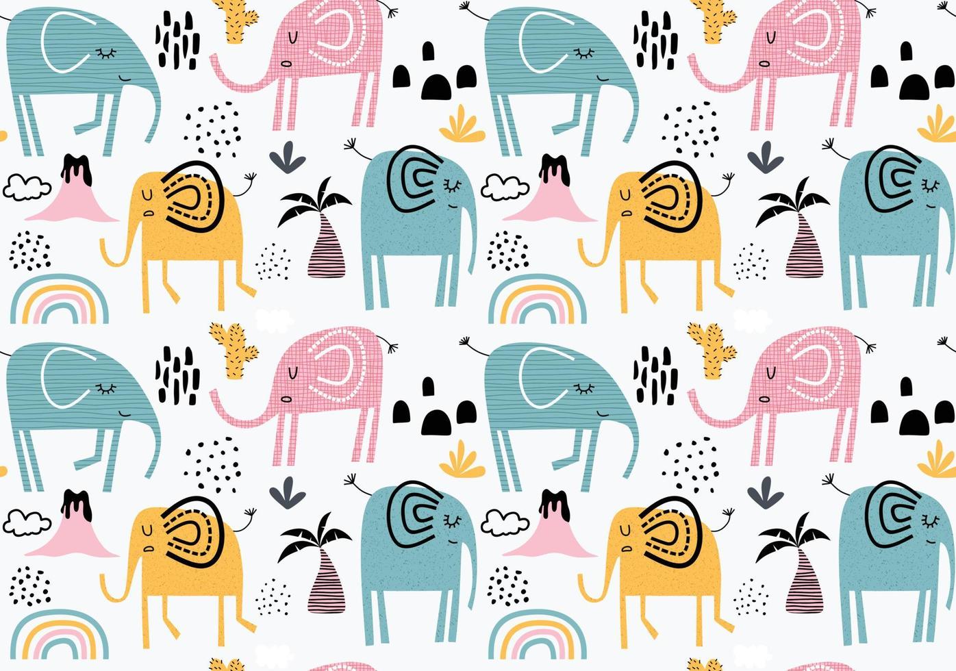 seamless pattern with cute elephants. vector