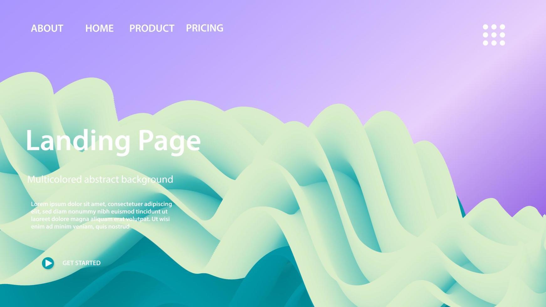 Landing page website layout abstract background. Vibrant bright freeform gradient like liquid. Abstract shapes, trendy colors. Vector illustration.