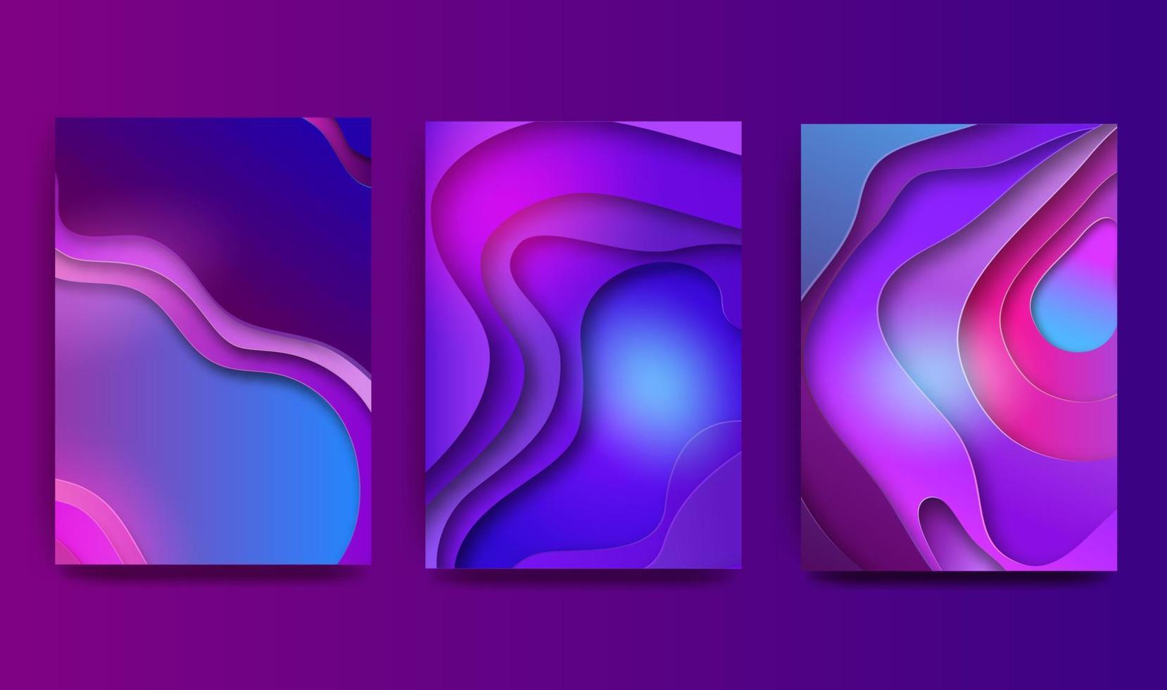 conjunto de ilustración de arte de papel 3d de color abstracto a4. colores contrastantes gradientes de moda. diseño de banners, presentaciones, volantes, carteles e invitaciones. ilustración vectorial vector