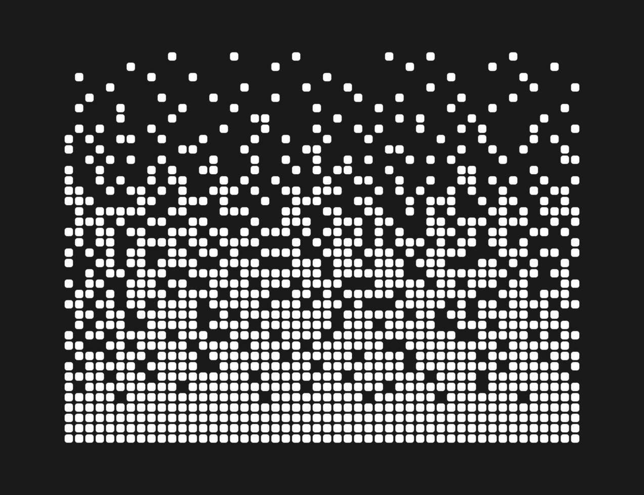 Pixel disintegration background. Decay effect. Dispersed dotted pattern. Concept of disintegration. Abstract pixel mosaic texture with simple square particles. Vector illustration on black background
