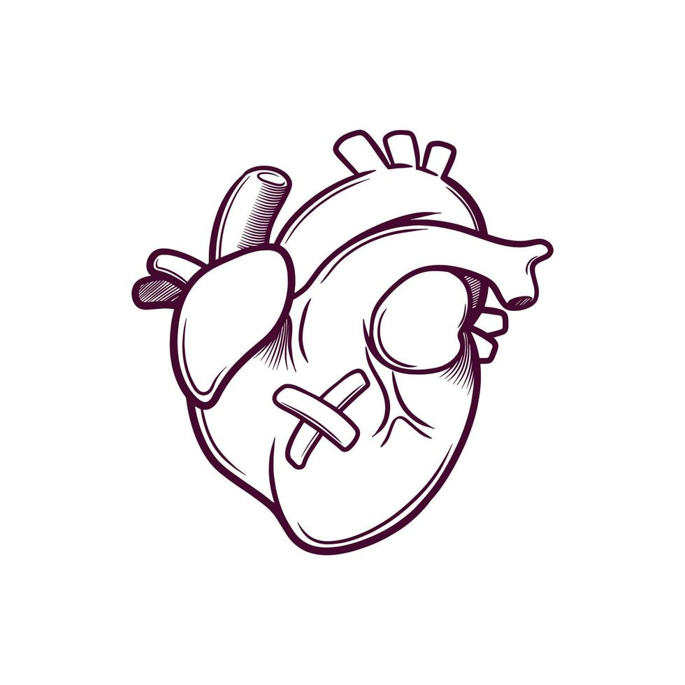 lindo corazón humano dibujado a mano doodle ilustración vector