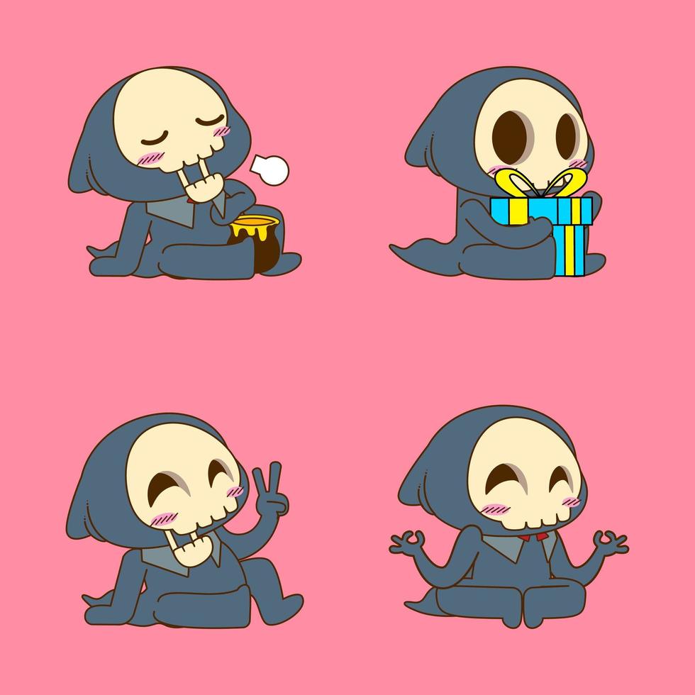 cute grim reaper drawing cartoon, grim reaper halloween sticker vector