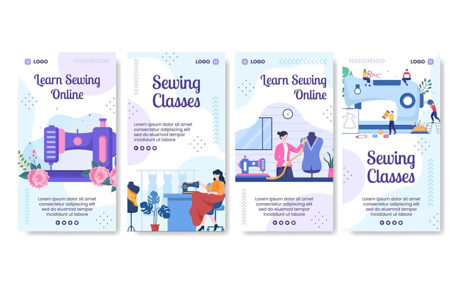 Sewing or Tailor Classes Stories Template Flat Illustration Editable of Square Background Suitable for Social media, Greeting Card and Web Internet vector