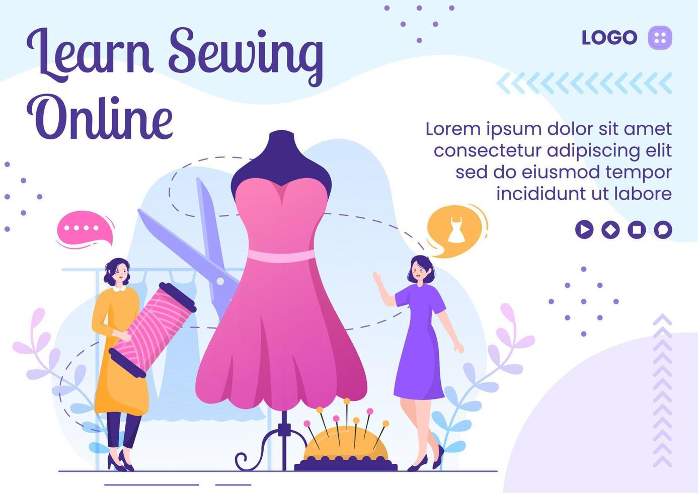 Sewing or Tailor Classes Brochure Template Flat Illustration Editable of Square Background Suitable for Social media, Greeting Card and Web Internet vector