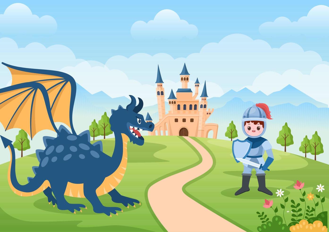 Castle with Prince, Queen and Knight Elements Collection, Majestic Palace Architecture in Cartoon Flat Style Illustration vector