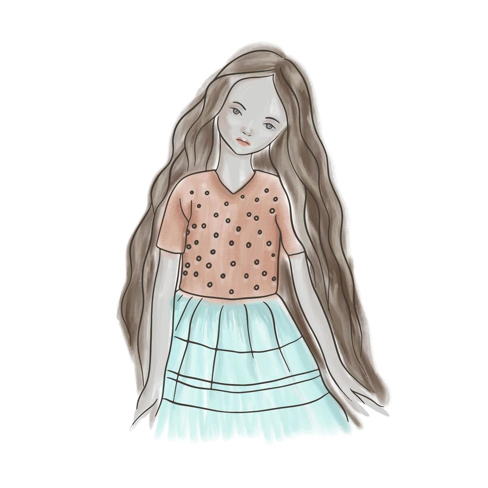 Doll vatercolor vector logo illustration.