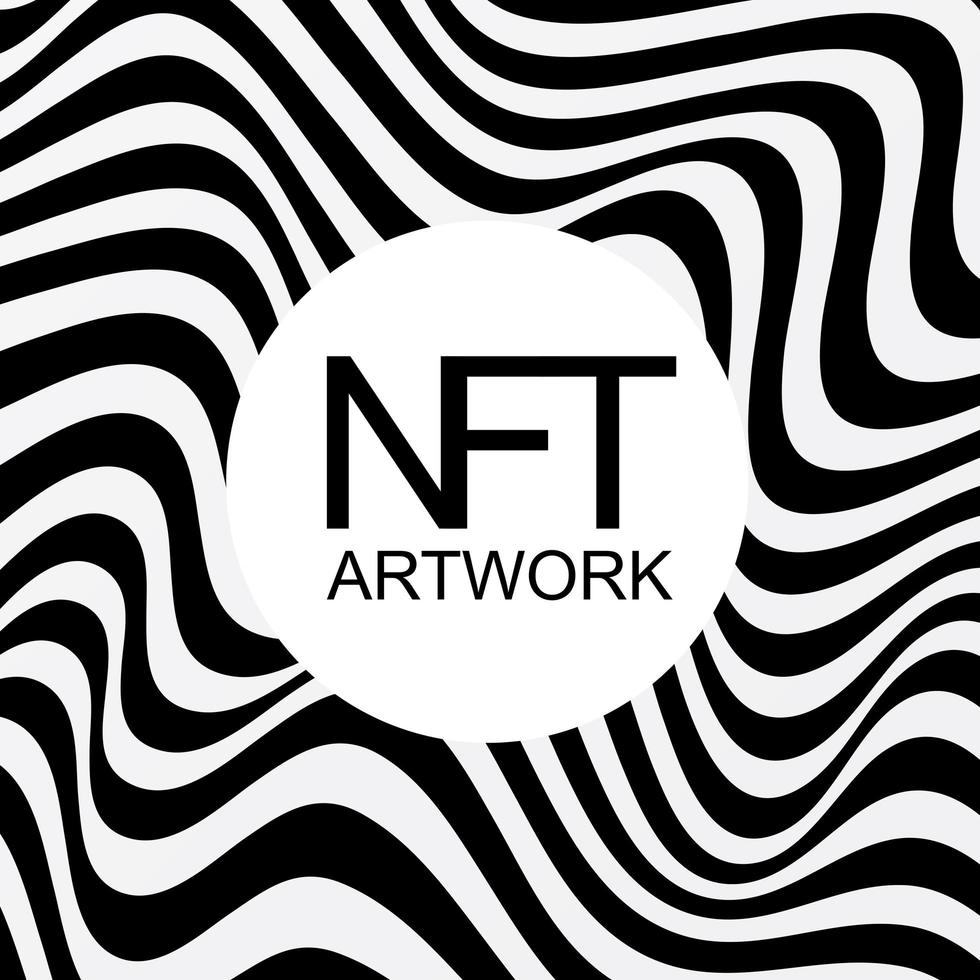NFT token artwork waves background. Banner token with aspects of intellectual property. NFT token in blockchain technology in digital crypto art. vector