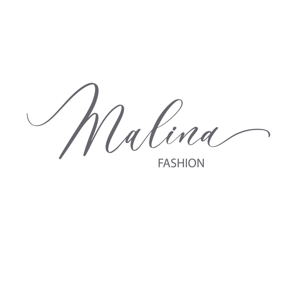 Malina - raspberry calligraphy logo template for jewelry store, baking, cooking, clothing, fashion, etc. Berry Vector Design, fruit Illustration in line.