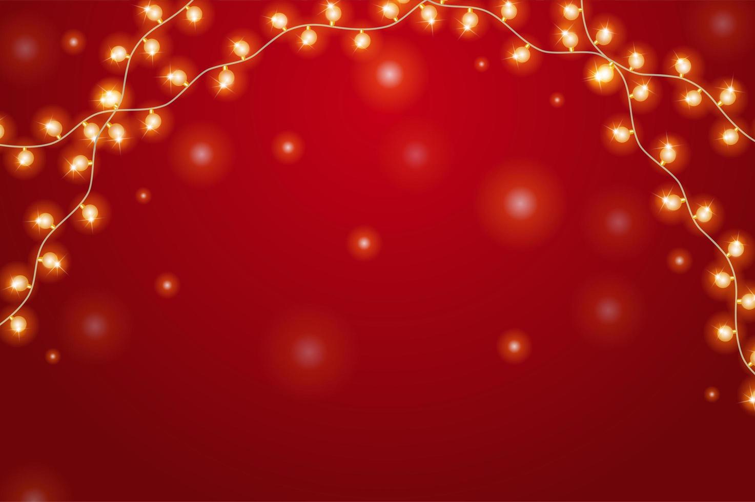 Christmas background with shining garland. Merry Christmas card illustration on red background. vector