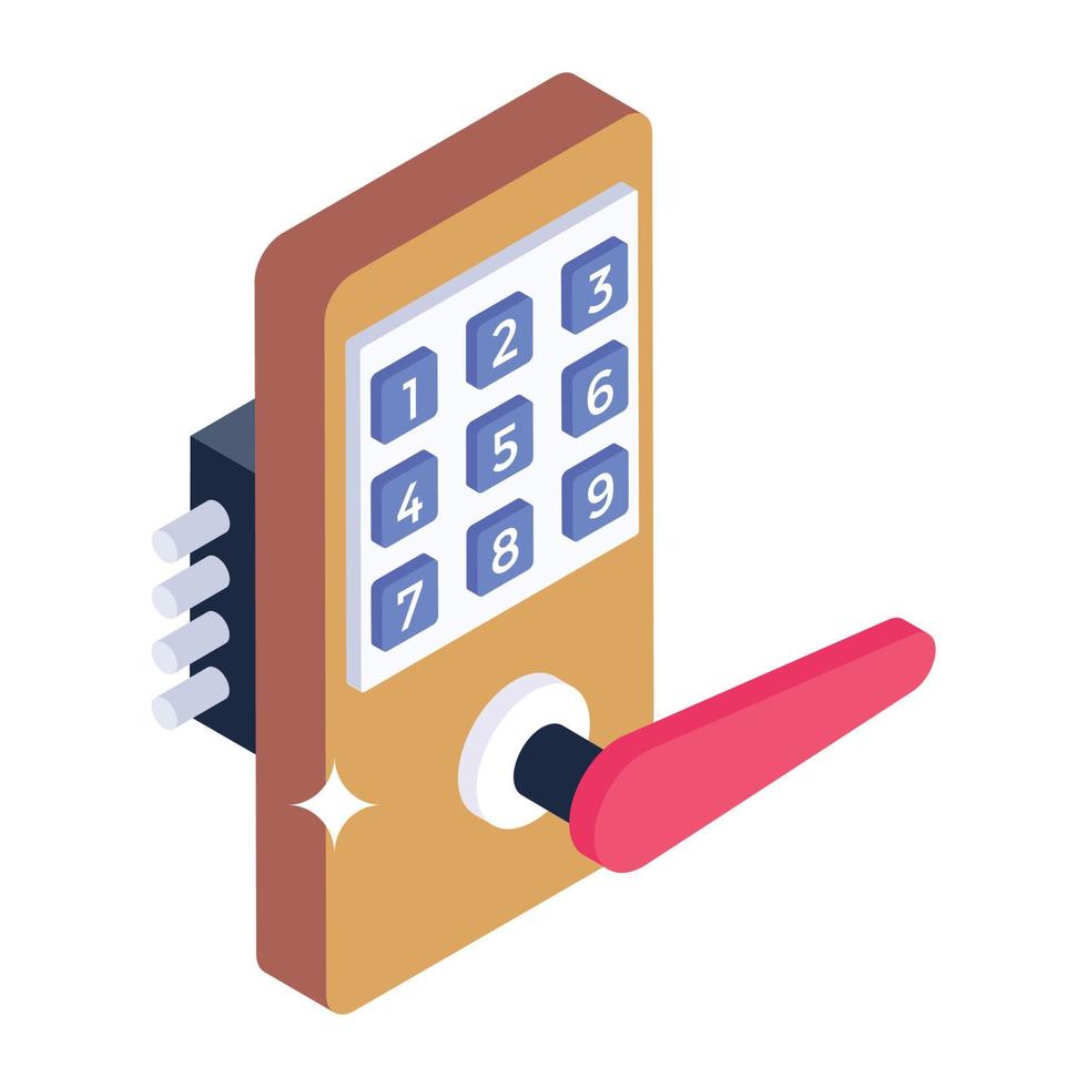 Digital lock vector style, isometric design of keyless lock