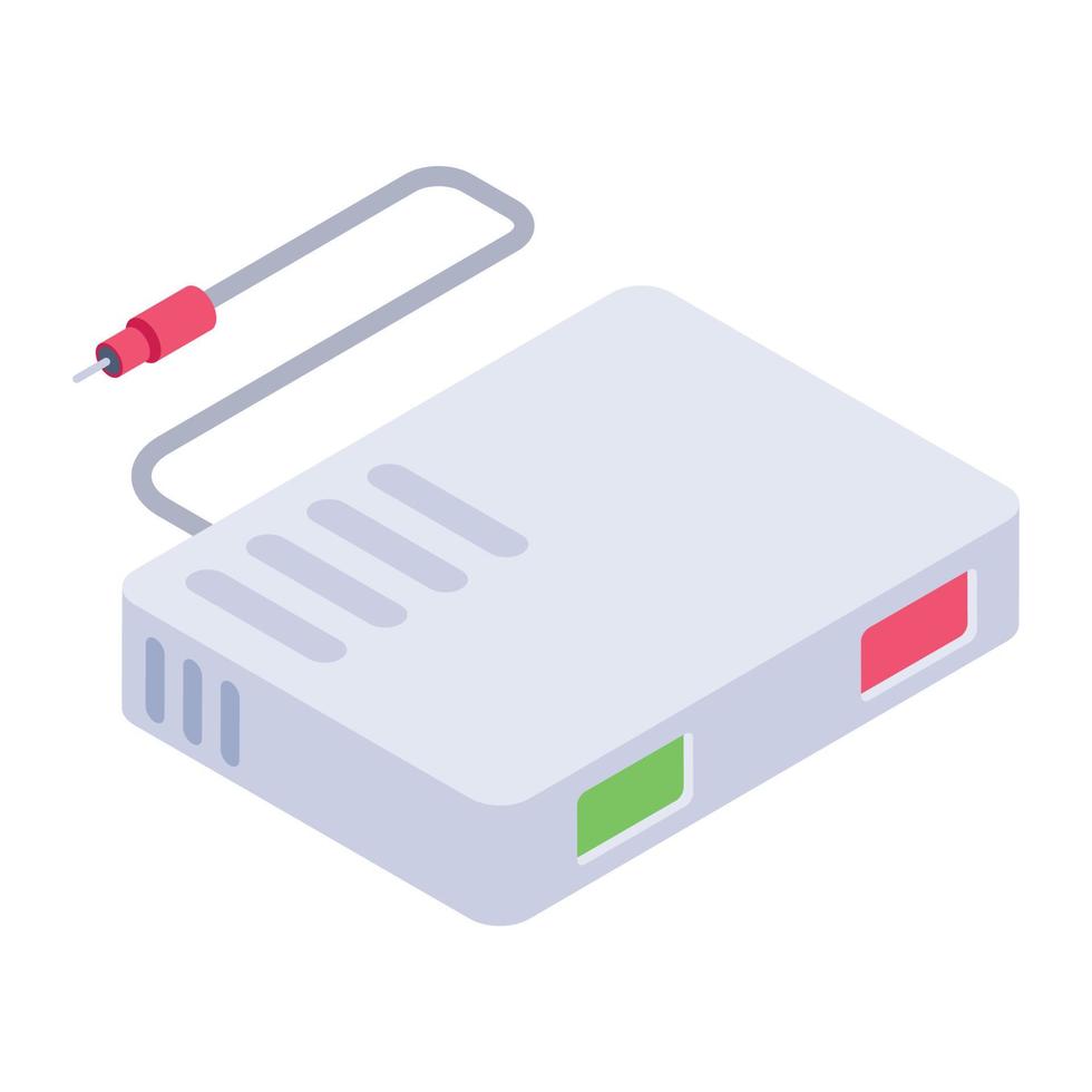 icono de cable de módem electrónico, diseño isométrico vector