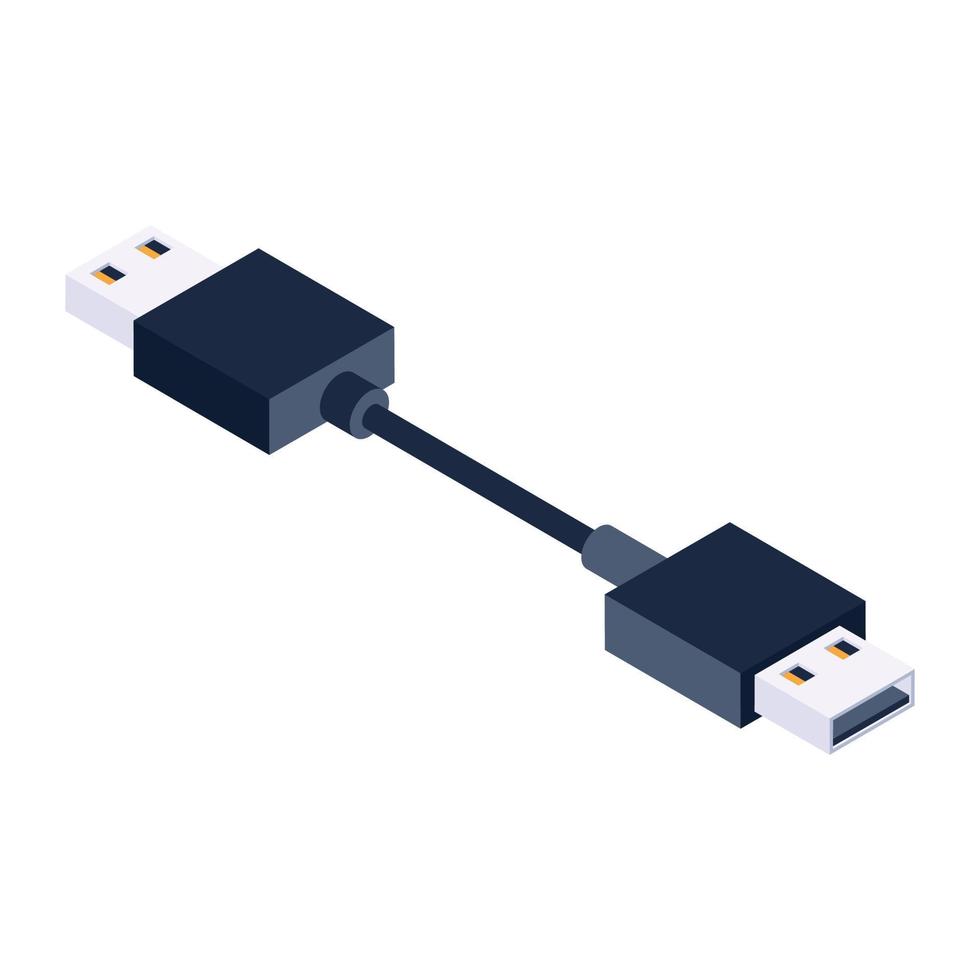 Isometric icon of data cable, modern style vector