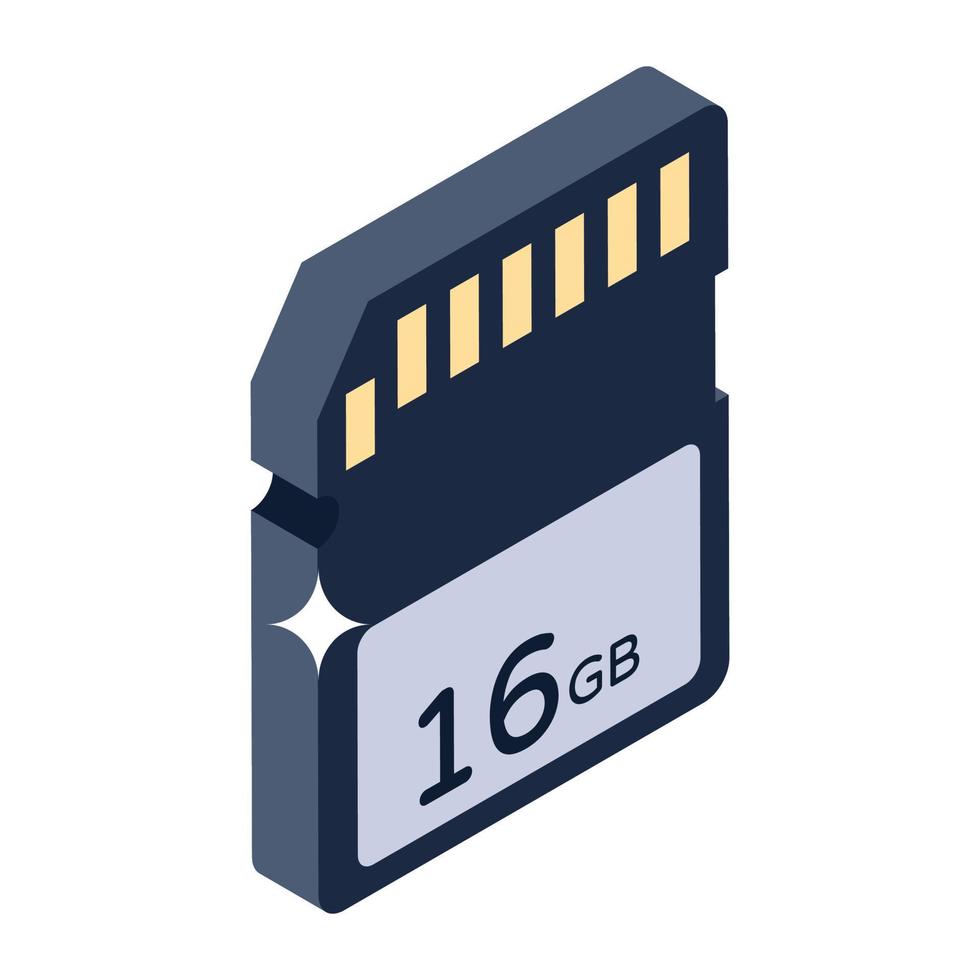 Sd card storage in isometric vector style, memory card