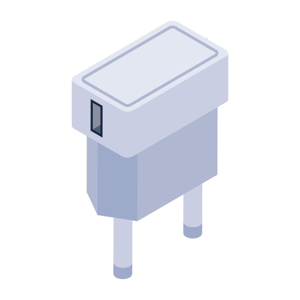 Power plug icon in isometric design, plug editable vector